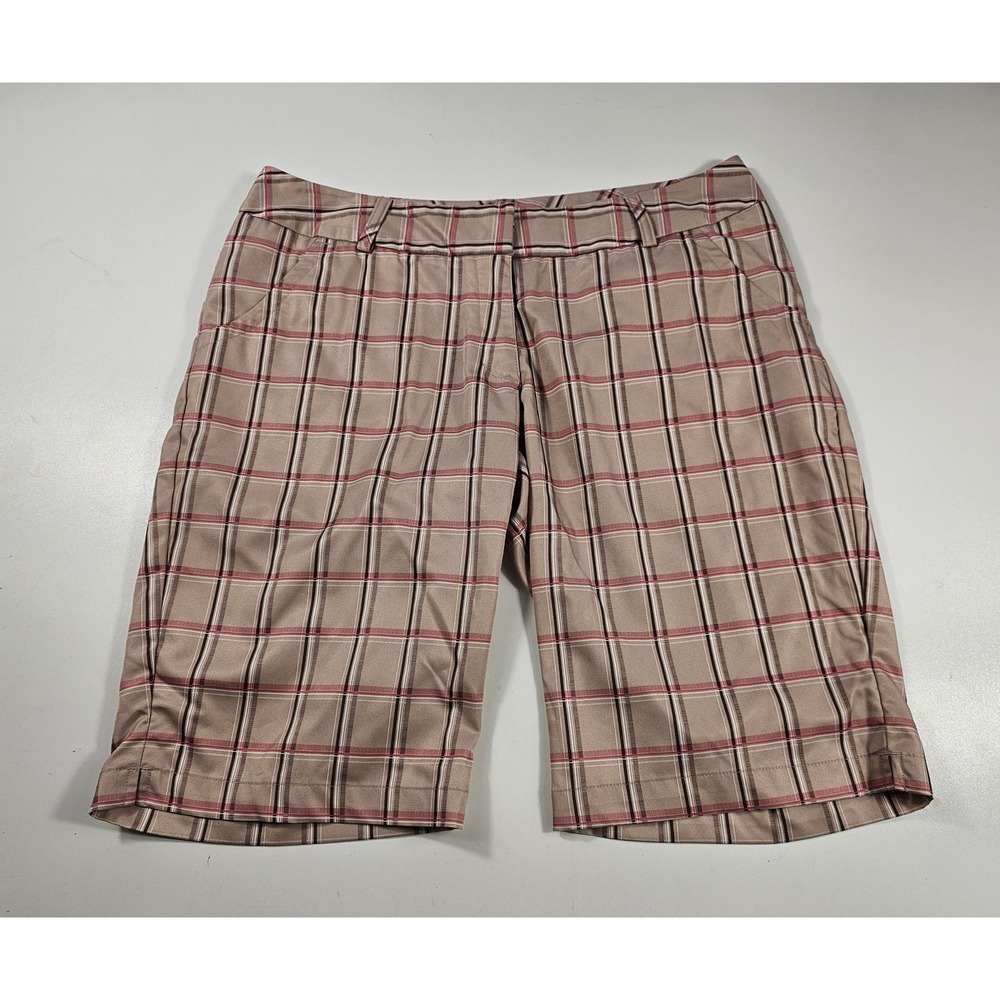 Adidas climalite brown and pink plaid performance golf shorts 10 women *